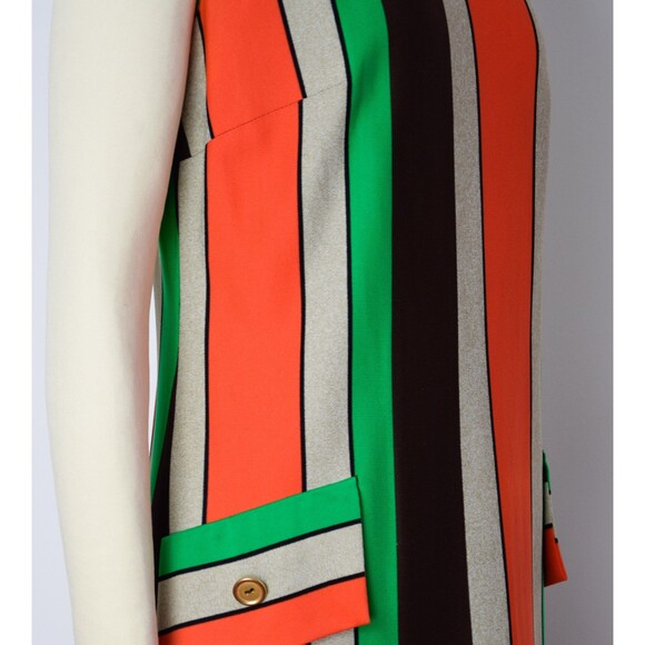 1960s Striped Shift Dress Size Medium Large 60s Mod Dress Wide Stripe Dress - Picture 8 of 9